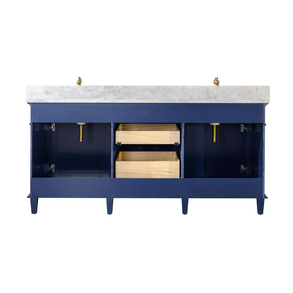 Legion Furniture 3-Drawer Wood & Marble Vanity Cabinet in Blue and White