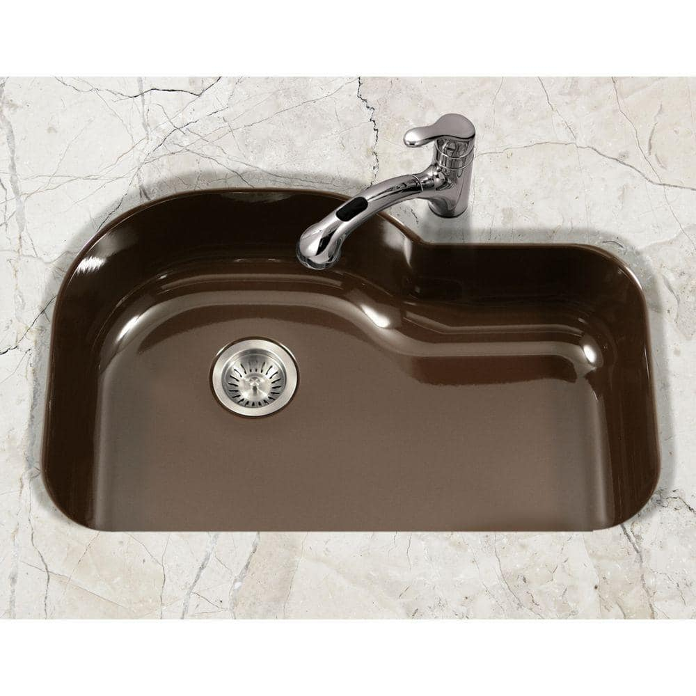 Houzer Porcela 31 in Espresso Porcelain Enamel Steel Undermount Single Bowl Kitchen Sink - PCH-3700 ES