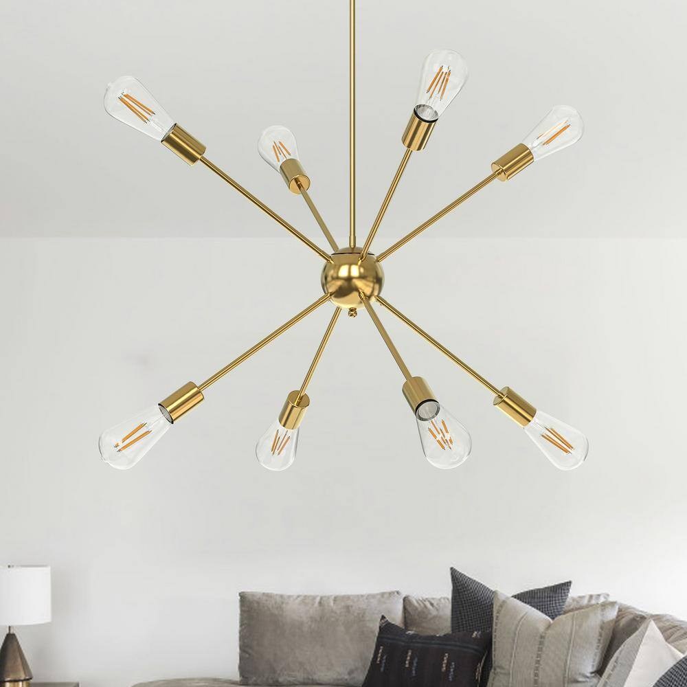 8 Lights Modern Sputnik Chandeliers Vintage Ceiling Light Fixture with E26 Bulb Base Industrial Pendant Lighting for Kitchen Dining Room Living Room Bedroom,Gold