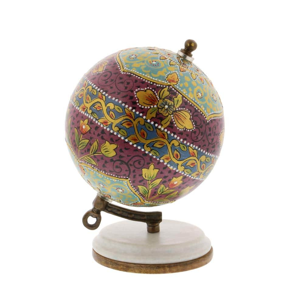Decmode Modern 7 Inch Multicolored Resin And Wood Decorative Lattice Globe, Multicolor