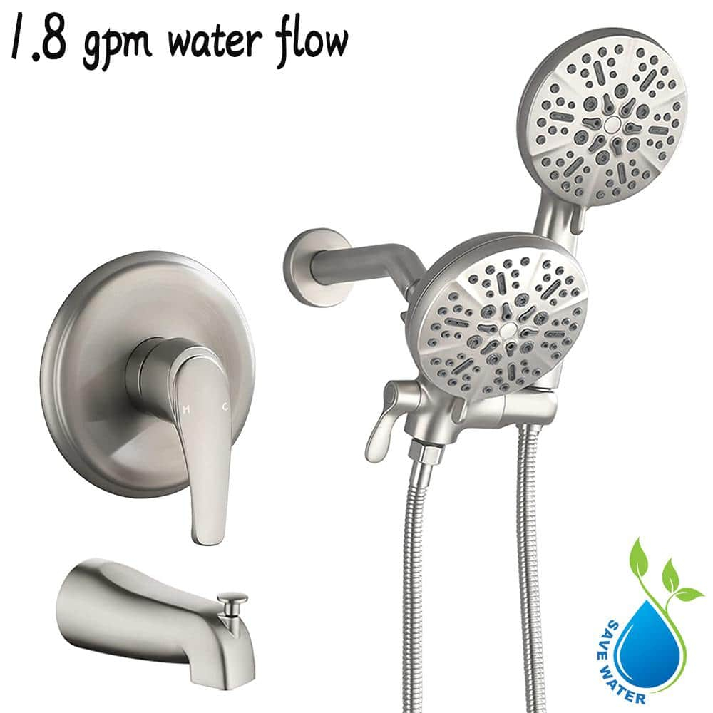 Shower Tub Kit Dual Shower System with Tub Spout Tub and Shower Faucet Set Complete Dual Shower Head and Handheld Combo Set Tub and Shower Trim Kit Brushed Nickel