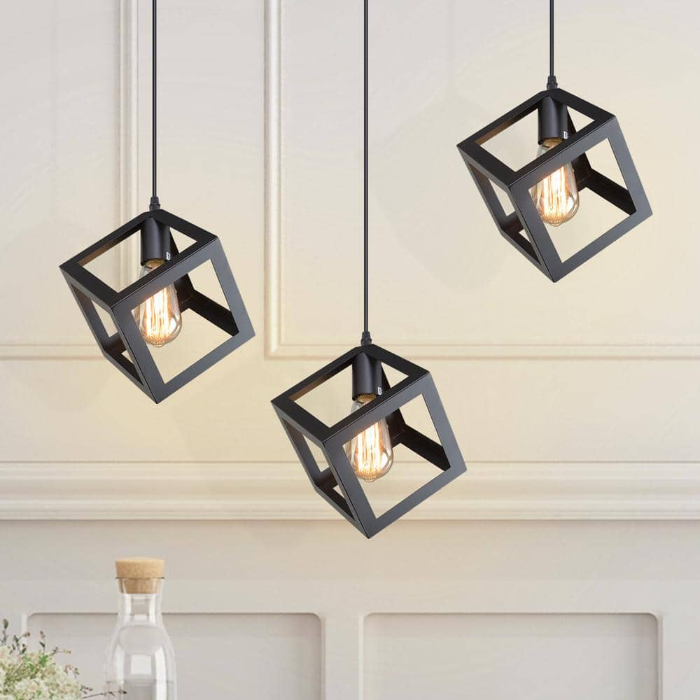1-Light Matte Black Modern/Contemporary Geometric LED Mini Kitchen Island Light, Kitchen Island Chandeliers Light for Dining Room, Kitchen Island, Bedroom