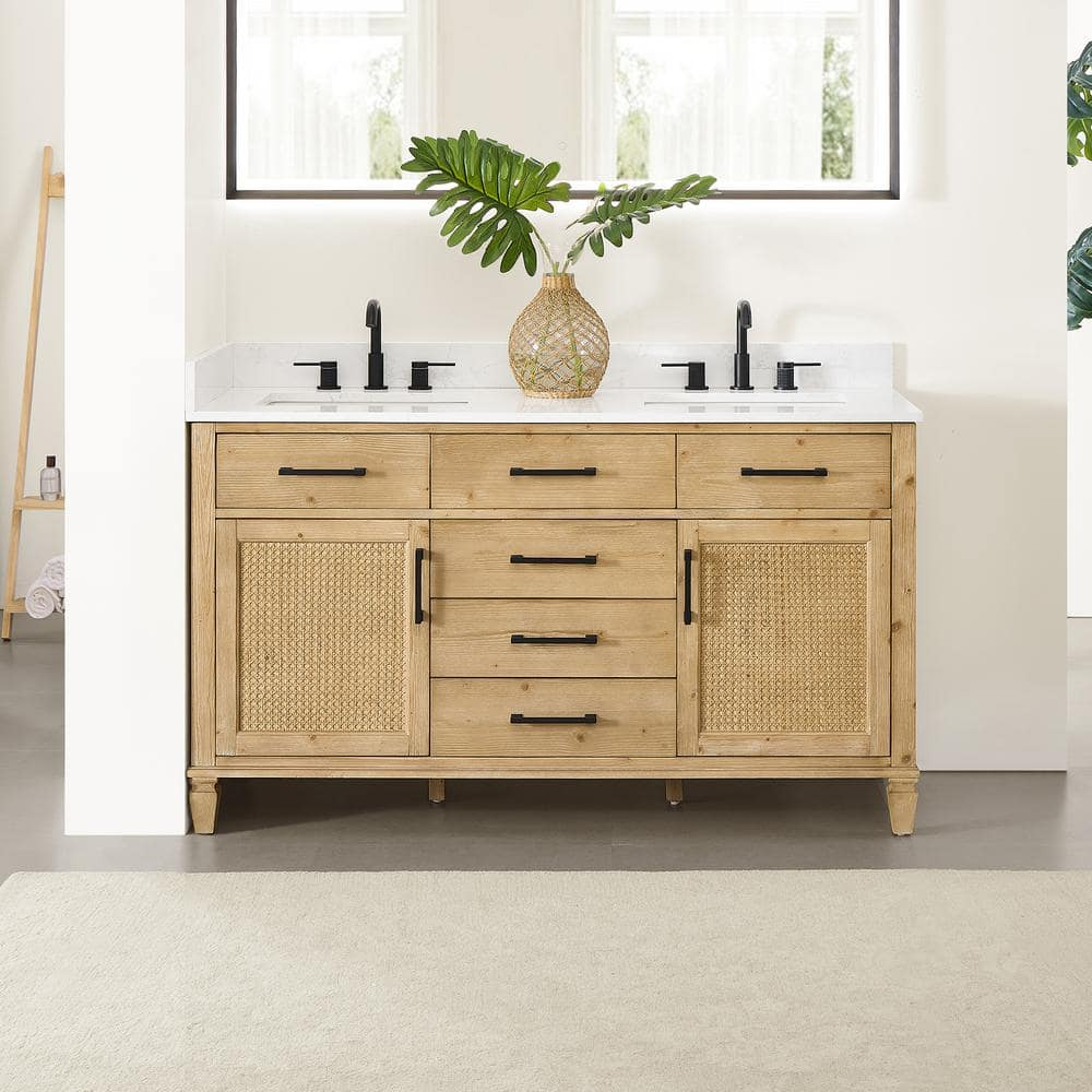 Altair-13 60" Double Bathroom Vanity in with Grain White Engineered Stone Countertop