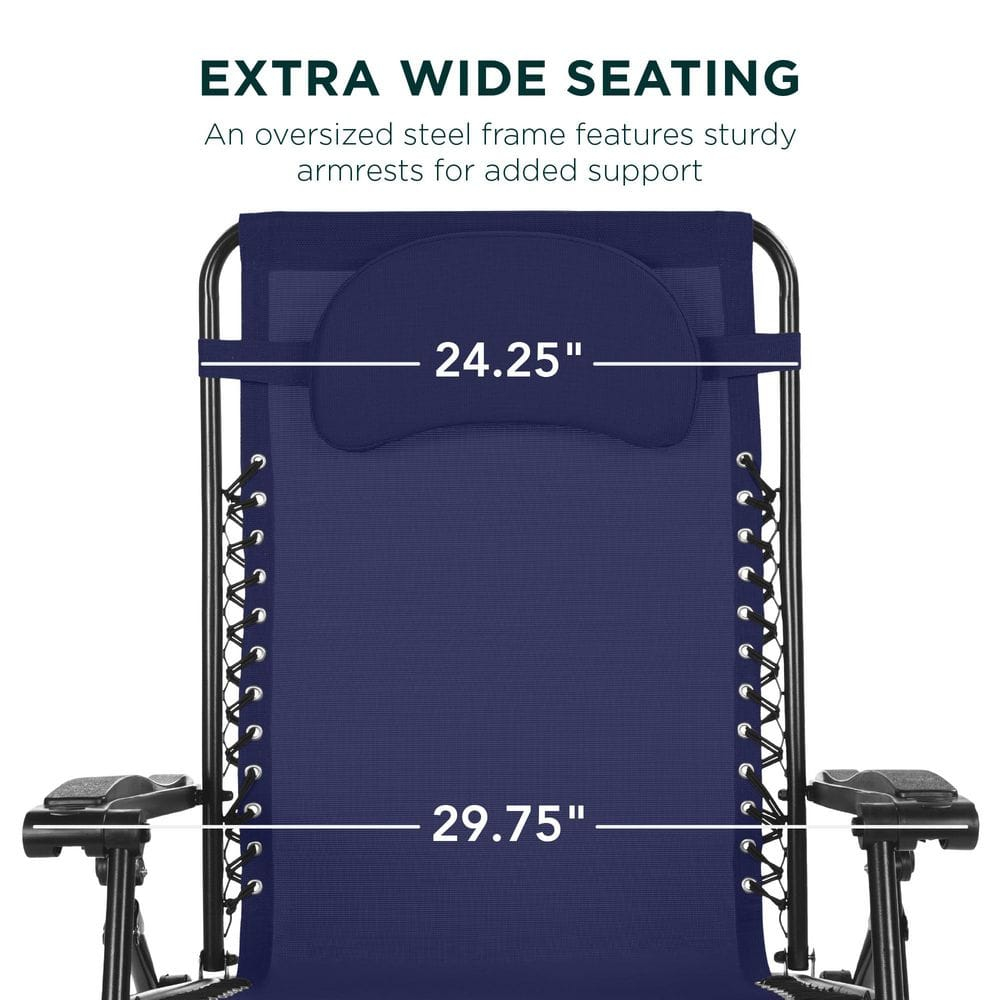 Best Choice Products Oversized Zero Gravity Chair, Folding Outdoor Patio Recliner w/ Cup Holder - Navy