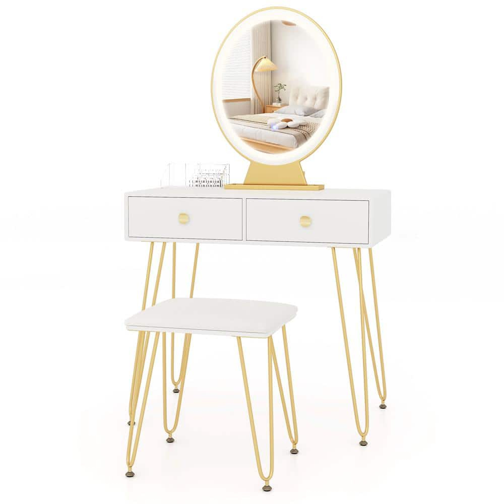 Costway Vanity Makeup Dressing Table W/ 3 Lighting Modes Mirror Touch Switch White