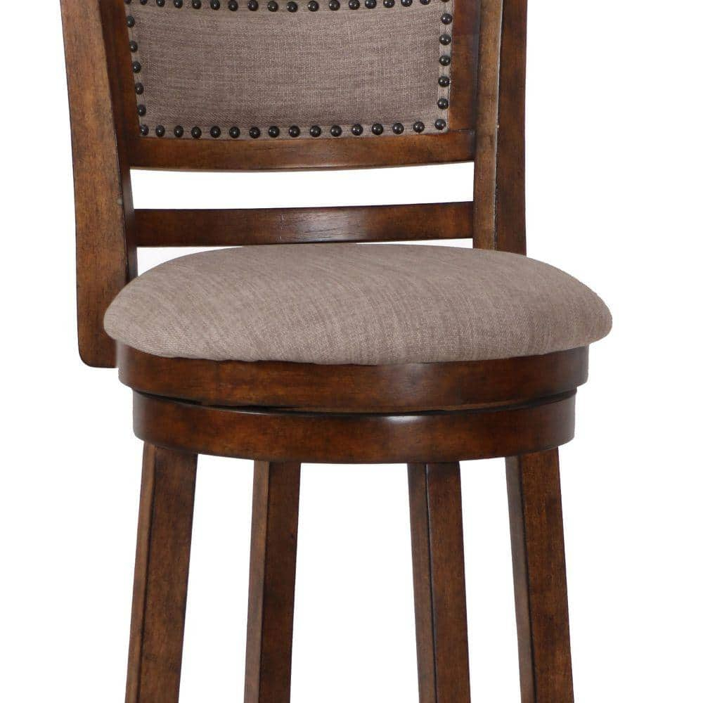 Curved Swivel Barstool with Fabric Padded Seating Brown and Beige - Saltoro Sherpi