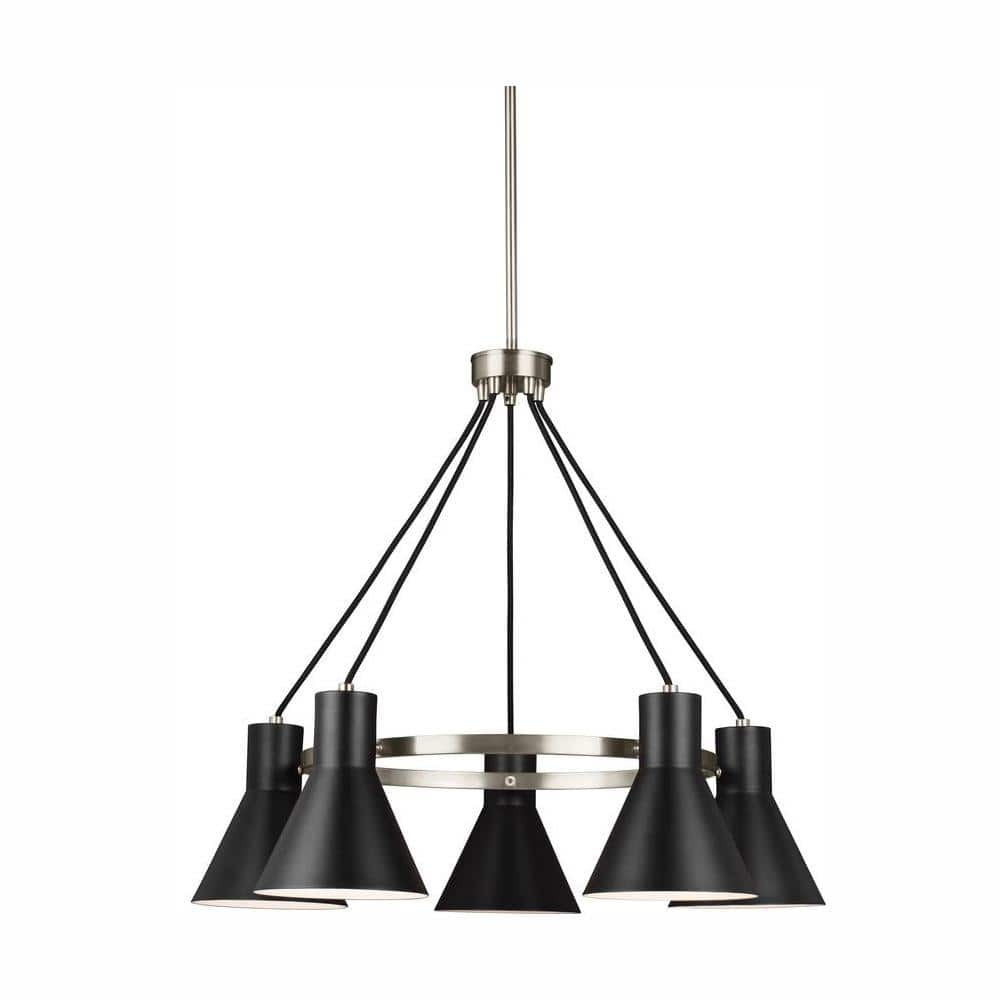 Towner 5-Light Brushed Nickel Accents Chandelier with LED Bulbs Black Shade