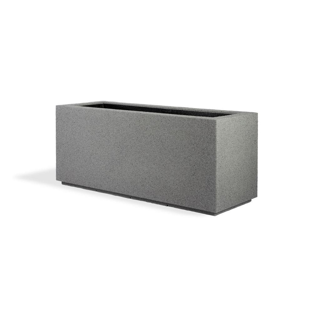 PolyStone Milan Tall Modern Outdoor/Indoor Rectangular Trough Planter, 46" L X 17" W X 19" H, Lightweight, Heavy Duty, Weather Resistant, Polymer Finish, Commercial and Residential (Gray Granite)