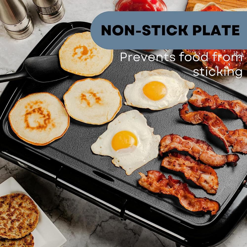 OVENTE Electric Griddle with 16" x 10" Flat Non-Stick Cooking Surface, Black GD1610B