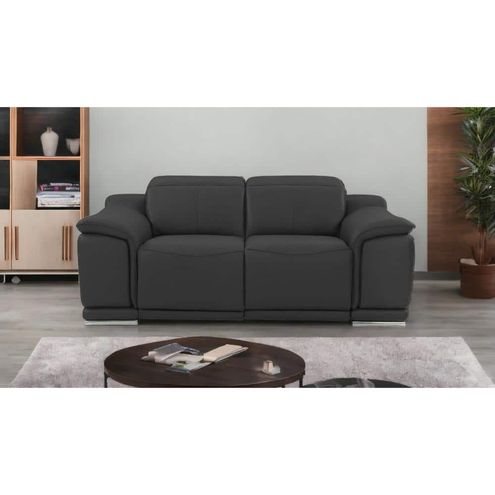 72" Dark Gray Italian Leather Reclining  Love Seat With Storage