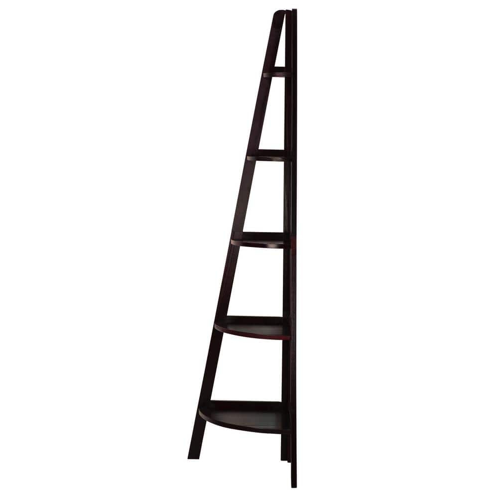 Casual Home 5-Shelf Corner Ladder Bookcase-Finish:Espresso