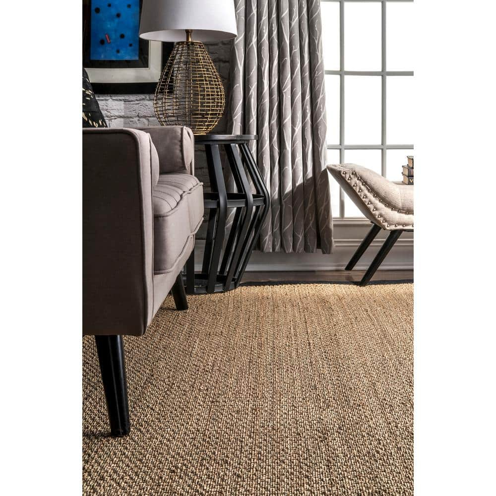 nuLOOM 3x5 Elijah Seagrass Area Rug, Black, Solid Farmhouse Style, Cotton Bordered, Basketweave, Natural Fiber, For Bedroom, Dining Room, Living Room, Hallway, Office, Kitchen, Entryway