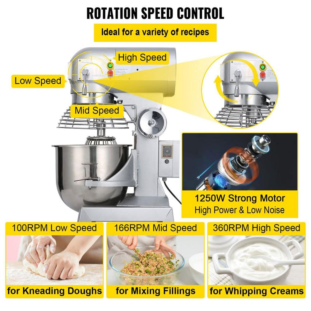 SKYSHALO 30 qt. Commercial Dough Mixer 3-Speeds Adjustable Mixer Silver Electric Stand with Stainless Steel for Restaurants