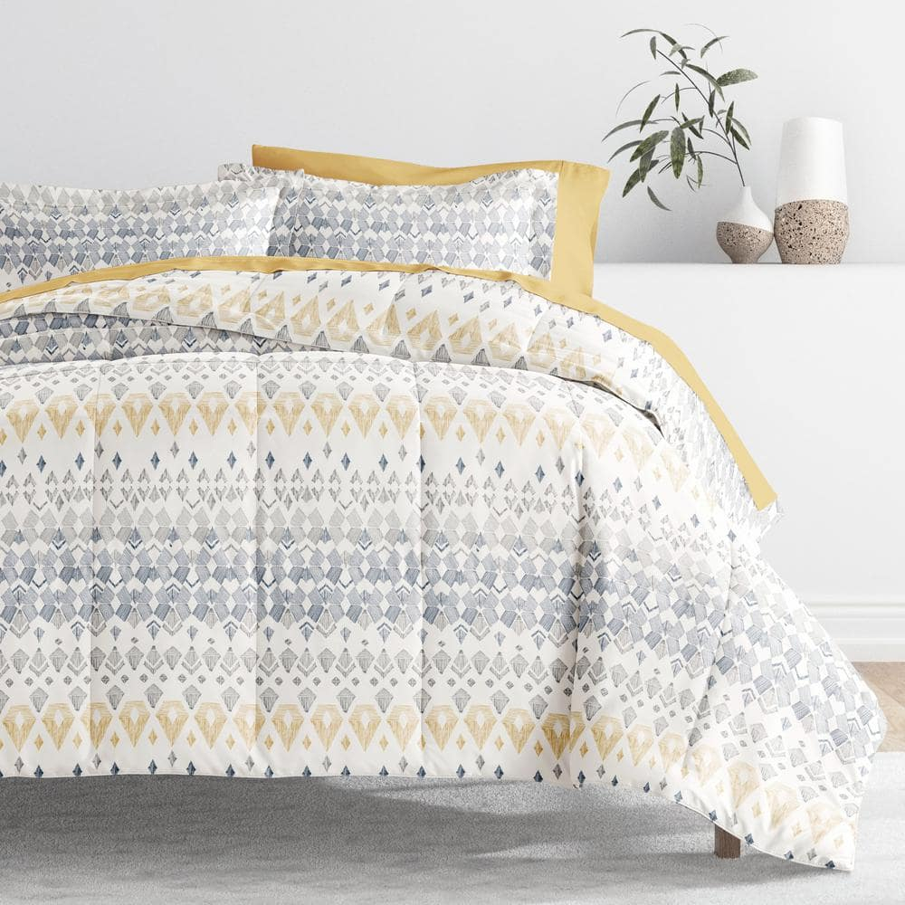 California King Gray and Yellow Microfiber Bed in a Bag Set