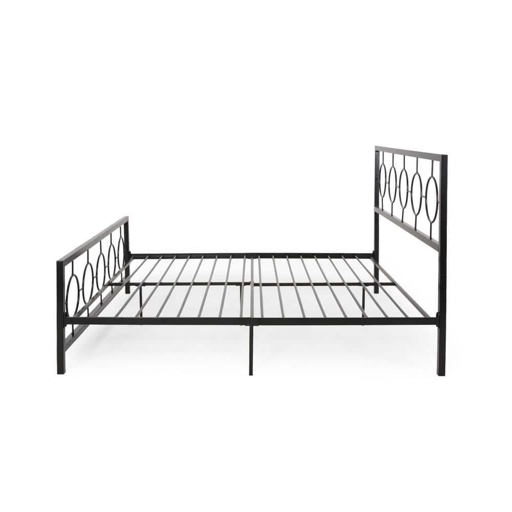 Noble House Ewelina Modern King-Size Iron Geometric Low-Profile Bed Frame, Flat Black