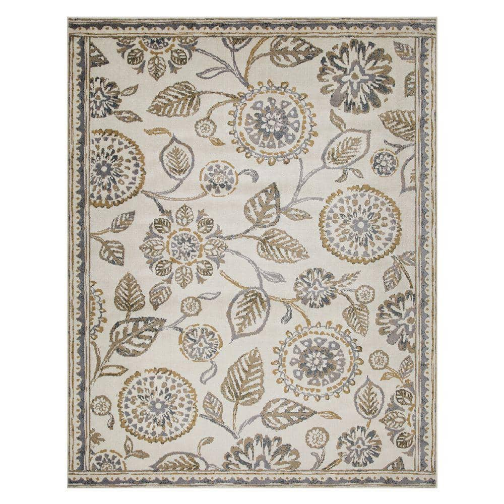 SUPERIOR Indoor Small Area Rug, Jute Backed, Modern Floral Farmhouse Floor Decor, Perfect for Hallway, Entryway, Living/Dining Room, Bedroom, Office, Kitchen, Amary Collection - 5' x 8', Grey