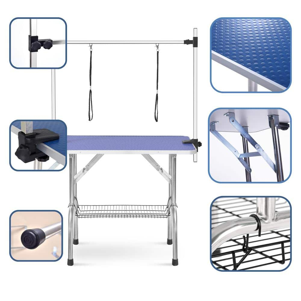 Blue Heavy-Duty Stainless Steel Folding Pet Grooming Table
