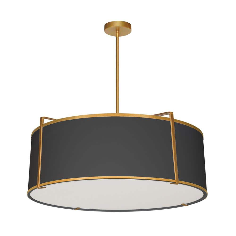 Dainolite 4LT Drum Pendant GLD/BK Shade,790Diff