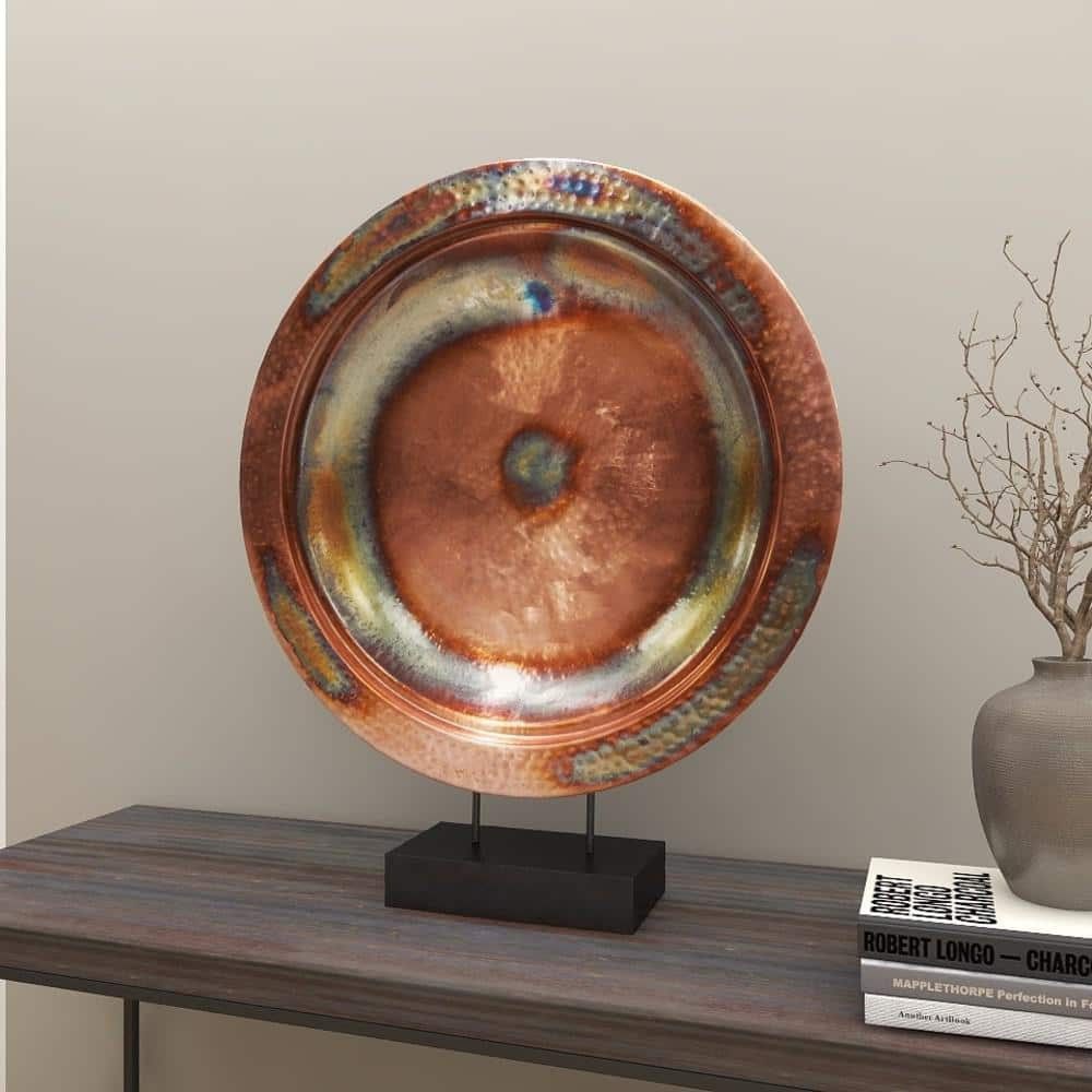 25" x 30" Copper Metal Geometric Sculpture with Black Stand, by DecMode
