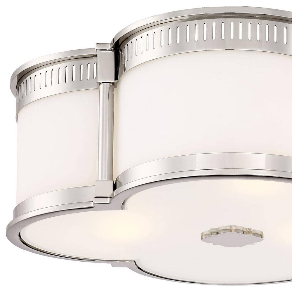 Modern Elegance LED Flush Mount in Polished Nickel with Etched White Glass