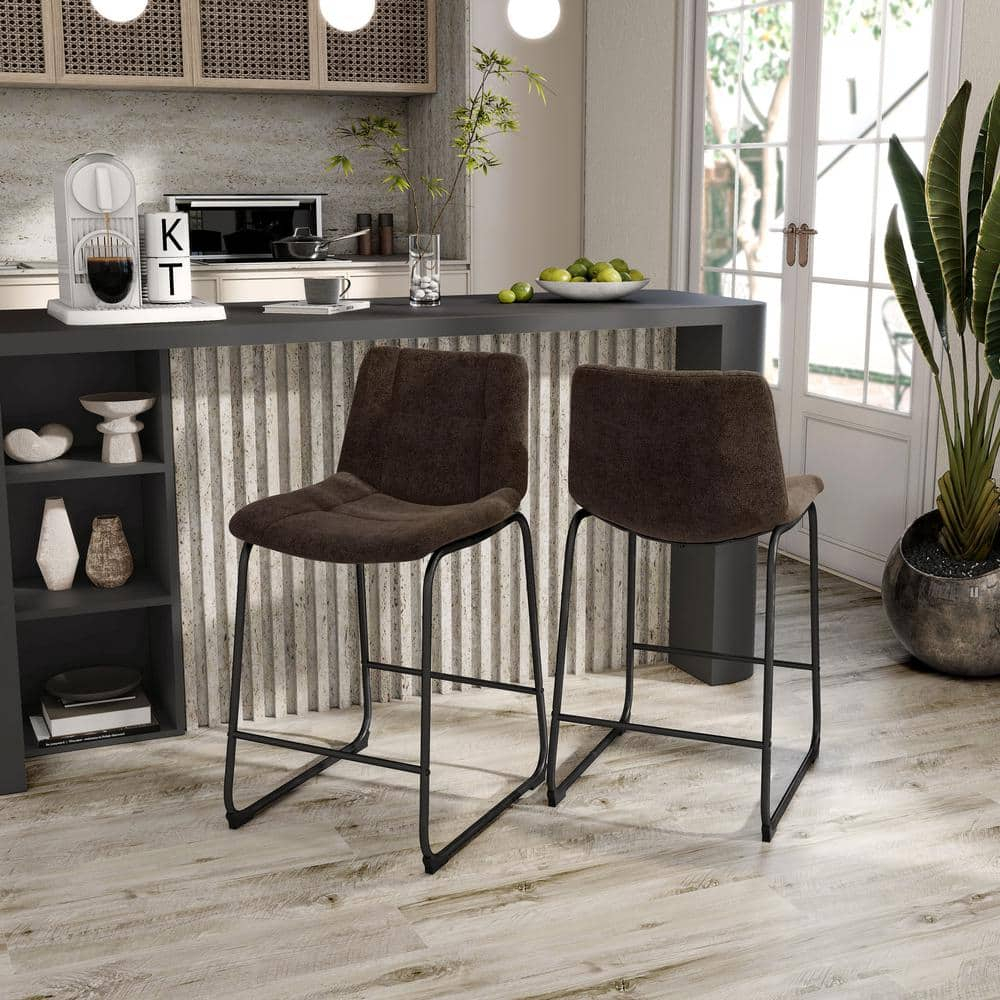 Furniture of America Perri Modern Chenille Counter Height Dining Chairs, Brown (Set of 2)