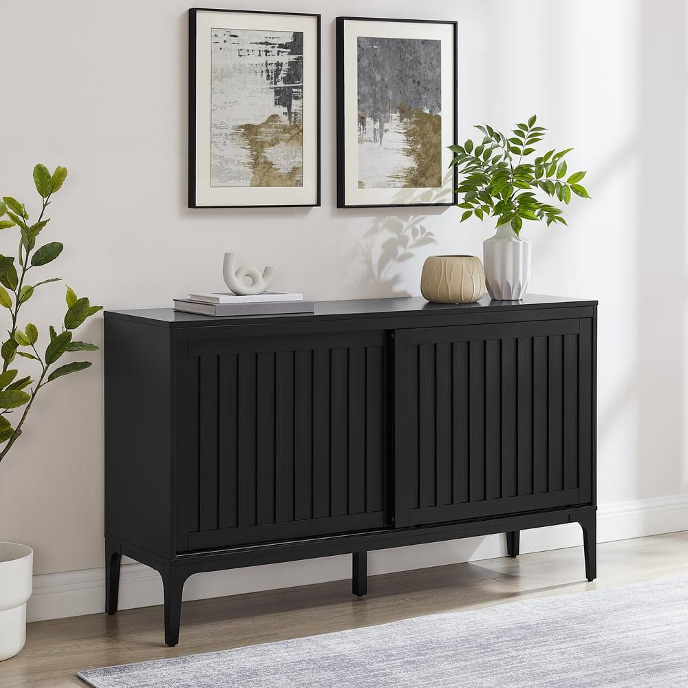Crosley Furniture Asher Modern Particle Board Wood Sideboard in Matte Black