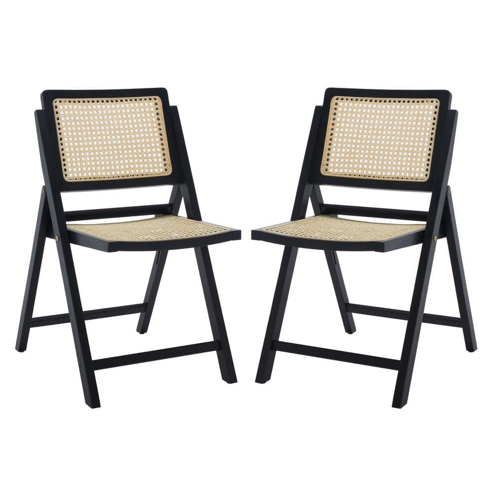 SAFAVIEH Couture Desiree Modern Cane Solid Folding Dining Chair, Black/Natural (Set of 2)