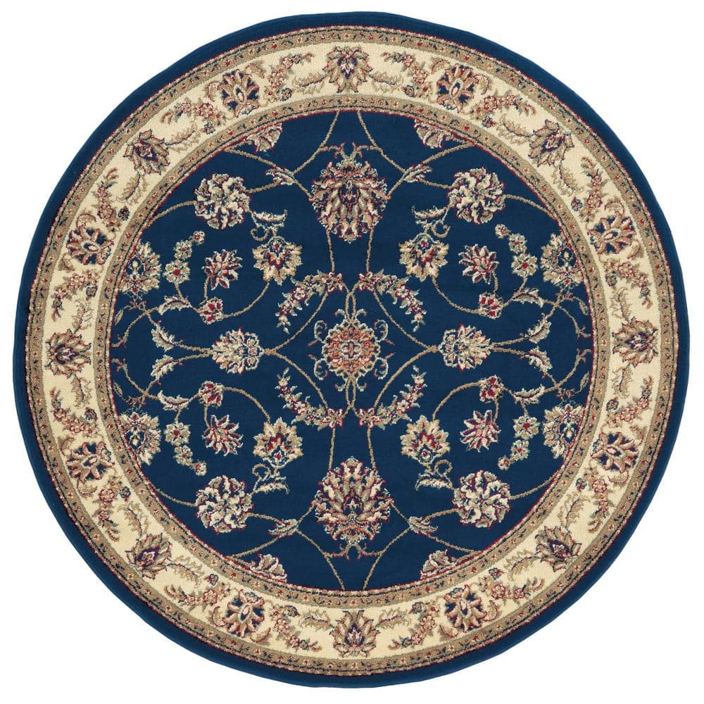 Radici Usa Como Area Rug 1596 Navy Vines Leaves 5' 3" x 5' 3" Round