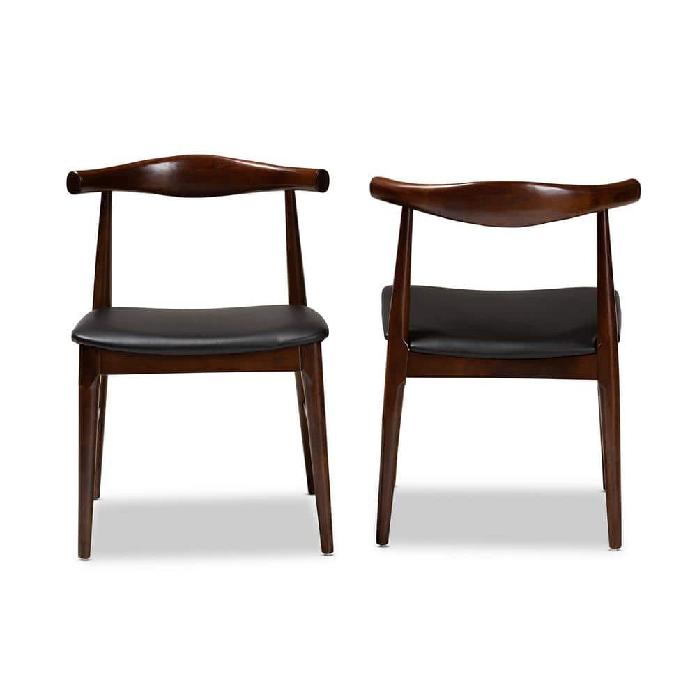 Baxton Studio Eira Mid-Century Modern Black Faux Leather Upholstered Walnut Finished Wood Dining Chair Set of 2