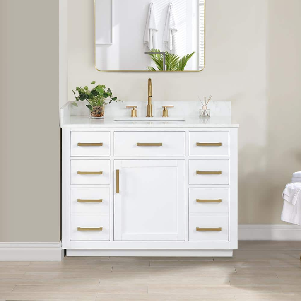 Gavino 42" Wood Vanity in White with Composite Stone Top no Mirror