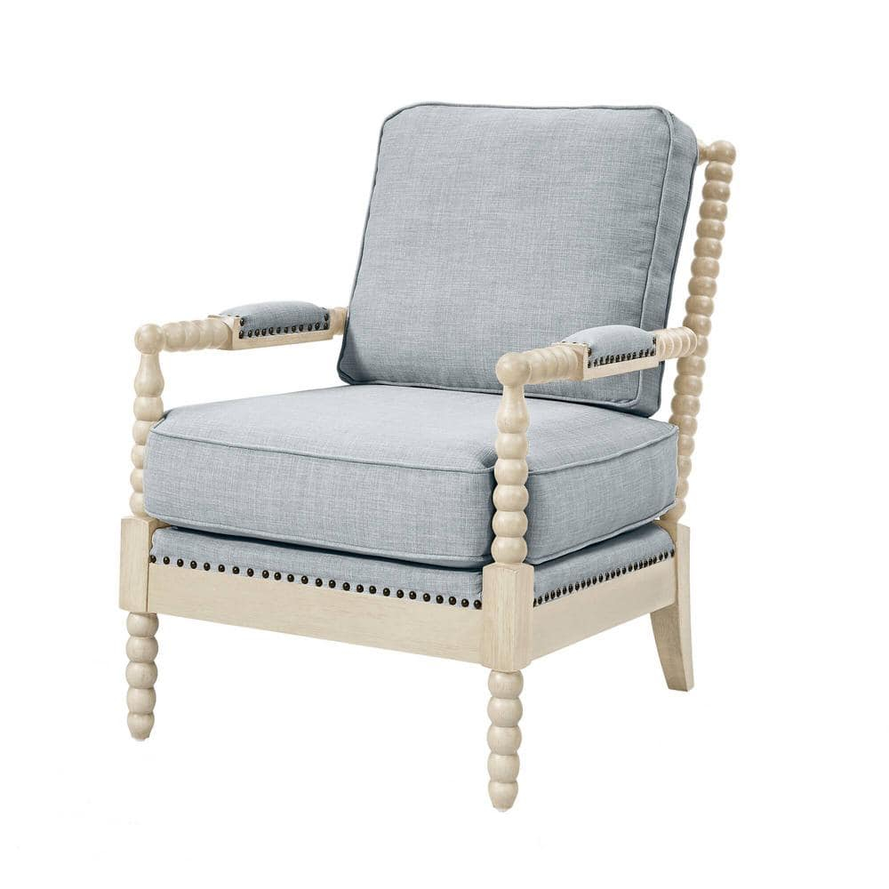 Madison Park Donohue Traditional Fabric/Wood Accent Arm Chair in Blue/Cream