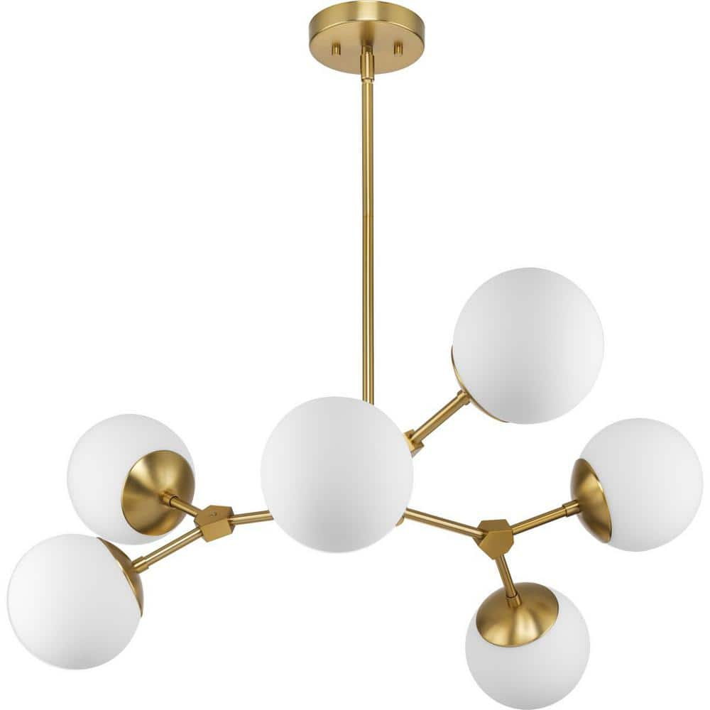 Progress Lighting Haas 6-Light Chandelier, Brushed Bronze, Etched Opal Glass, Design Series