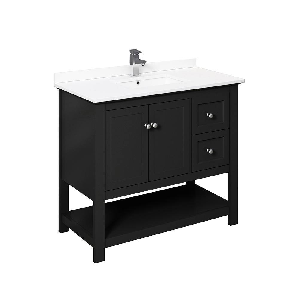 Fresca Manchester 42-in Black Undermount Single Sink Bathroom Vanity with White Quartz Top
