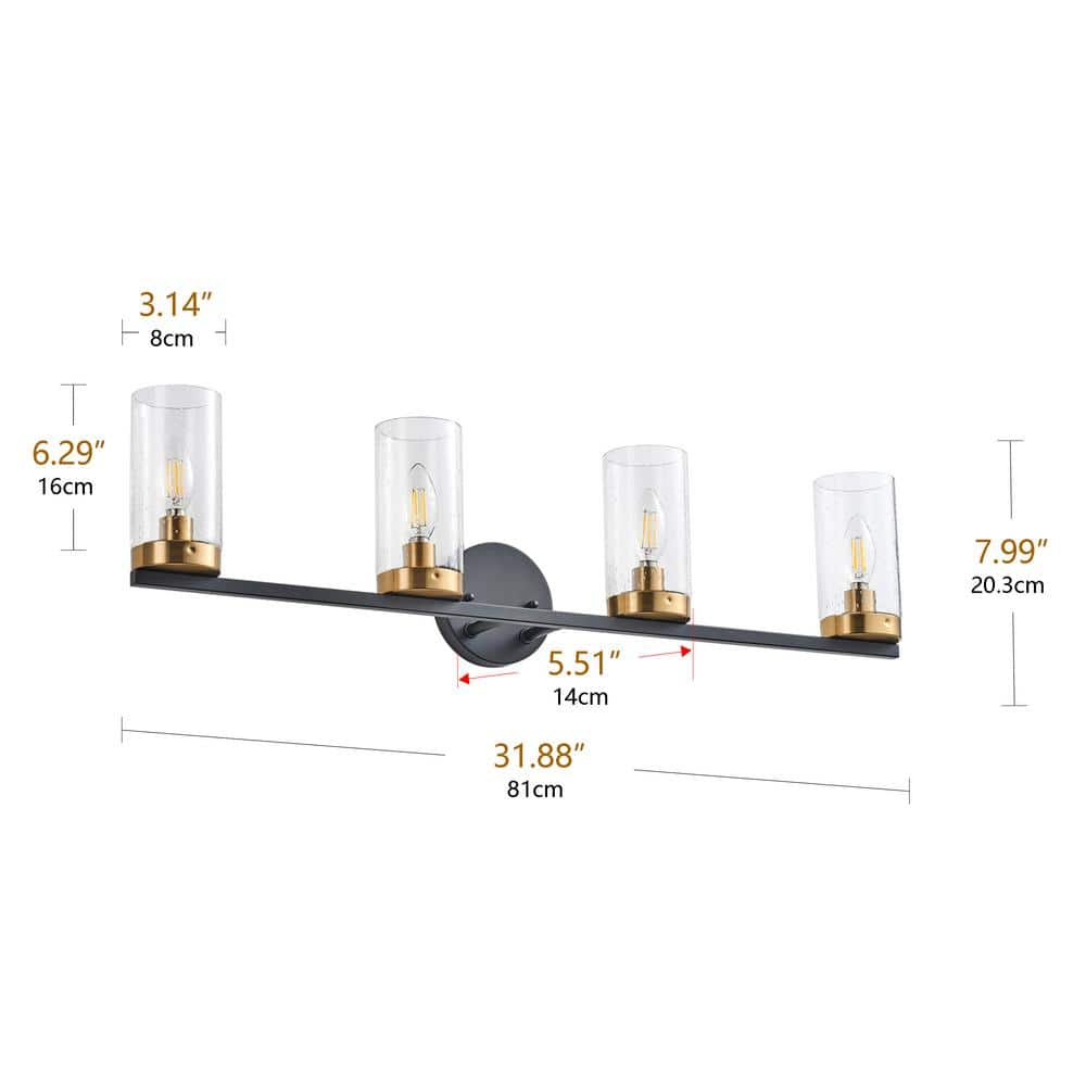 Aiwen 4-Light Bathroom Light Fixtures Modern over Mirror Wall Lamp with Clear Glass Shade Porch Wall Lamp