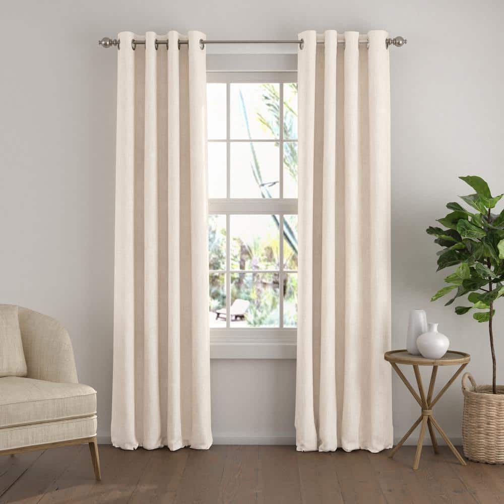 Noble Linens Ivory Linen Blend Energy Saving Grommet Curtain Panel, 50" x 84" 2 Panels