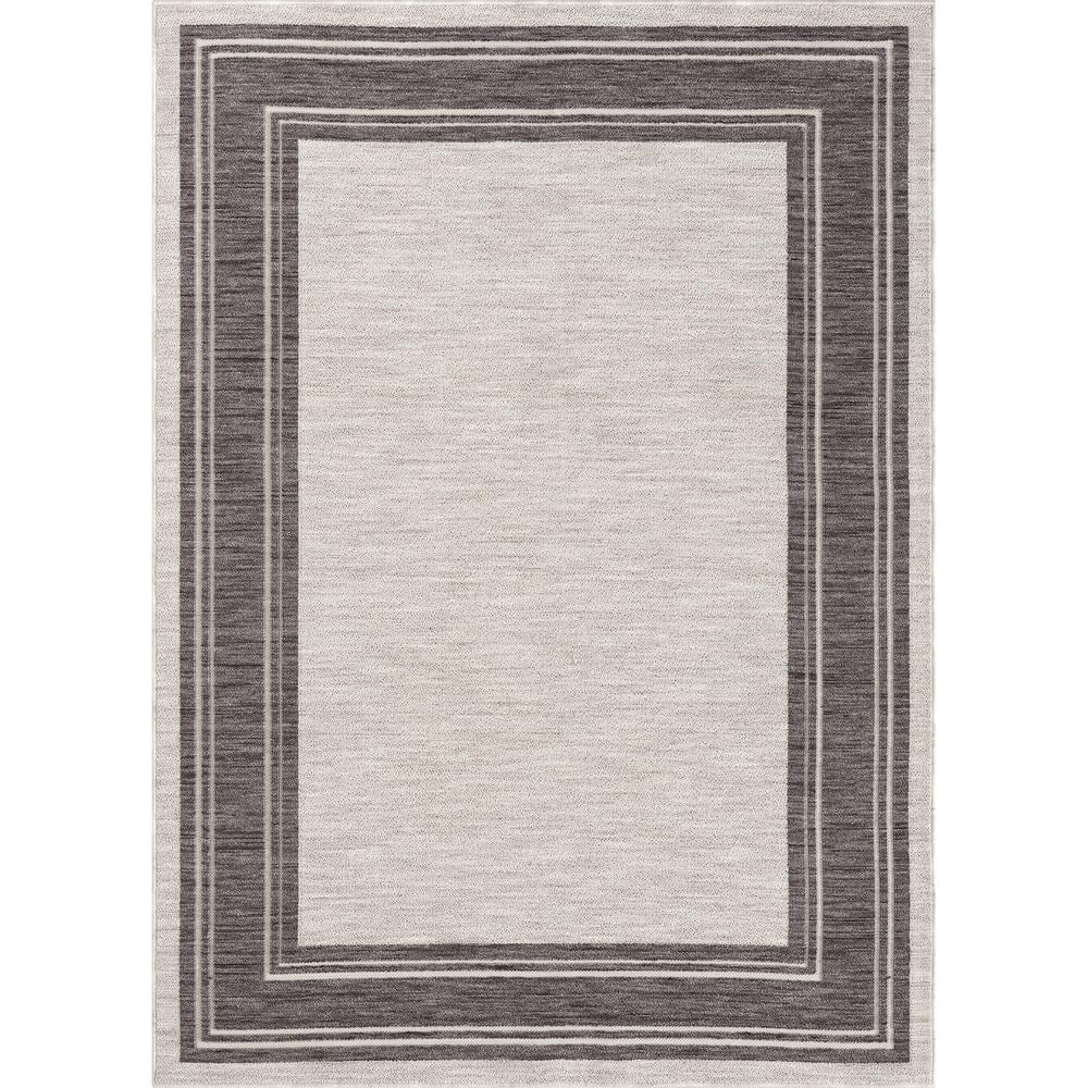 Wyatt Ivory/Gray 5 ft. x 7 ft. Bordered High-Low Yarn Indoor/Outdoor Area Rug