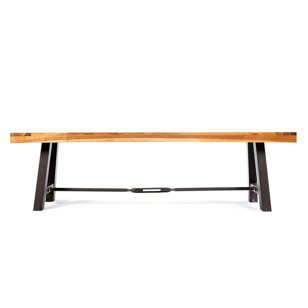 Rustic Black Steel and Acacia Wood Outdoor Bench