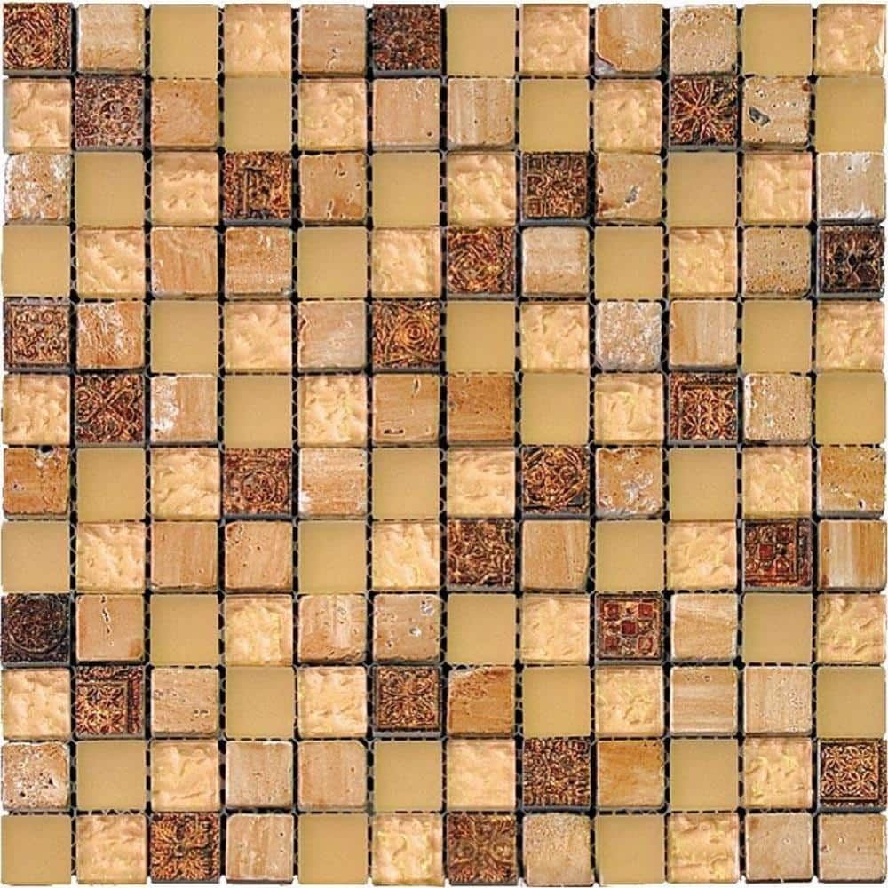 Apollo Tile   11.7-in x 11.7-in Beige , Brown Square Polished , Foiled Glass, Resin , Stone Mosaic Tile (4.75 Sq ft/case)
