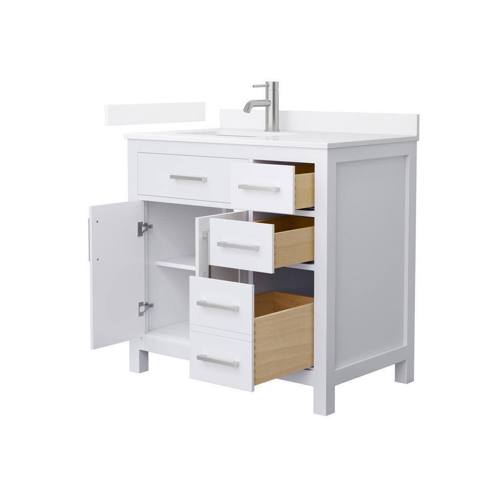 Beckett 36" White Single Vanity & White Quartz Top (1-Hole) & Nickel Trim