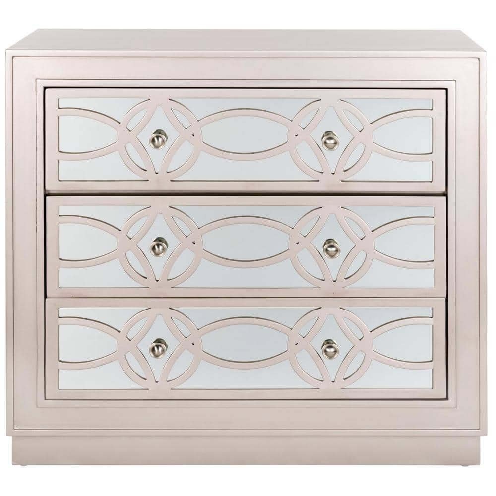 SAFAVIEH Catalina Classic Swirl Solid 3 Drawer Mirror Chest, Champagne/Nickel