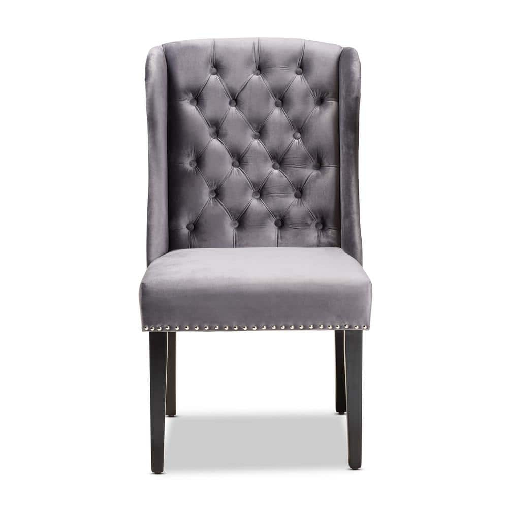Lamont Modern Contemporary Transitional Grey Velvet Fabric Upholstered & Wood Wingback Dining Chair