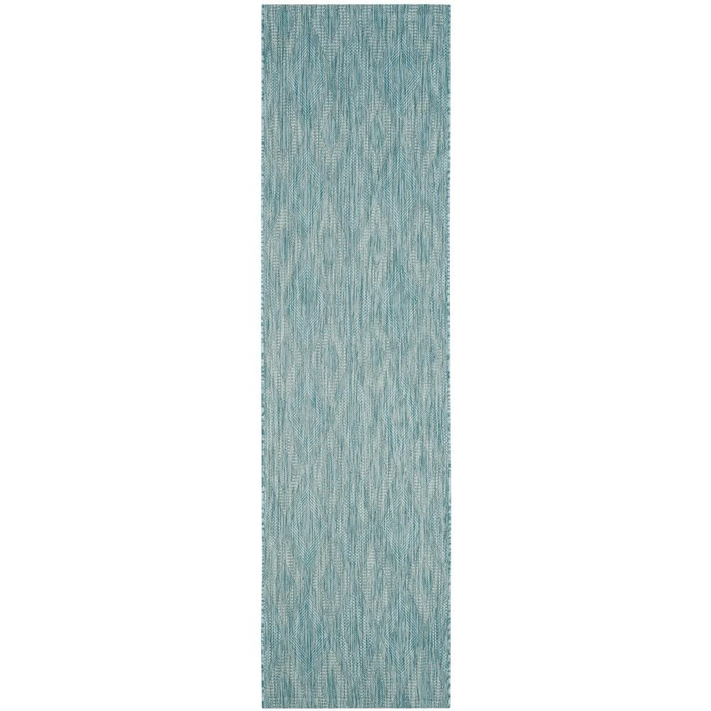 SAFAVIEH Courtyard Teodor Geometric Diamonds Indoor/Outdoor Runner, 2'3" x 10', Aqua