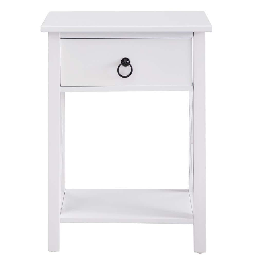 12 in. White Rectangle Wood End Table with Drawer and Shelf Solid Narrow Side Table For Bedrooms Ideal For Small Spaces