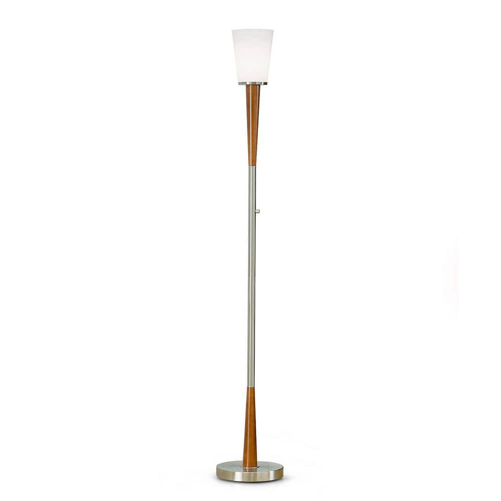 HomeGlam  Century 72" Wood Torchiere Floor Lamp, Dimmer with LED Bulb Brushed Nickel Nickel Brushed