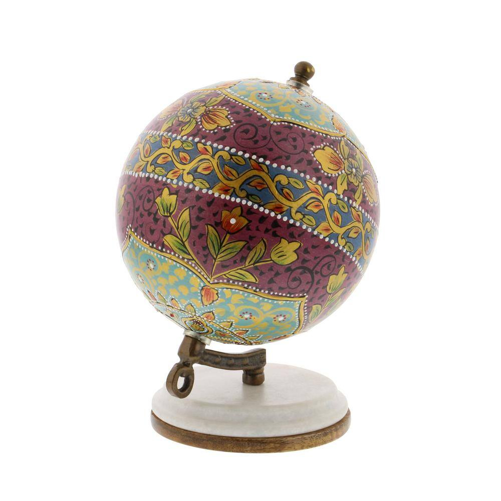 Decmode Modern 7 Inch Multicolored Resin And Wood Decorative Lattice Globe, Multicolor