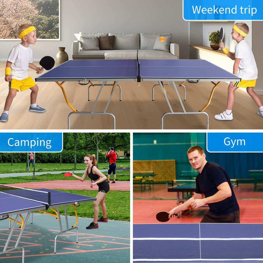 8ft Foldable Pong Table Set with Net, 2 Paddles & 3 Balls - Indoor/Outdoor Game Table for Mid-Size Spaces