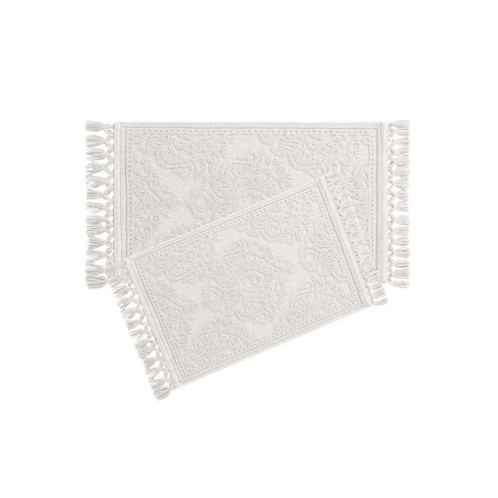 Jean Pierre Ricardo Cotton Fringe 2-Piece Bath Rug Set, White