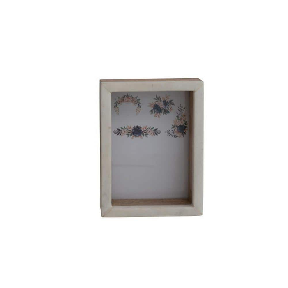 White and Natural Marble and Wood Shadow Box Photo Frame