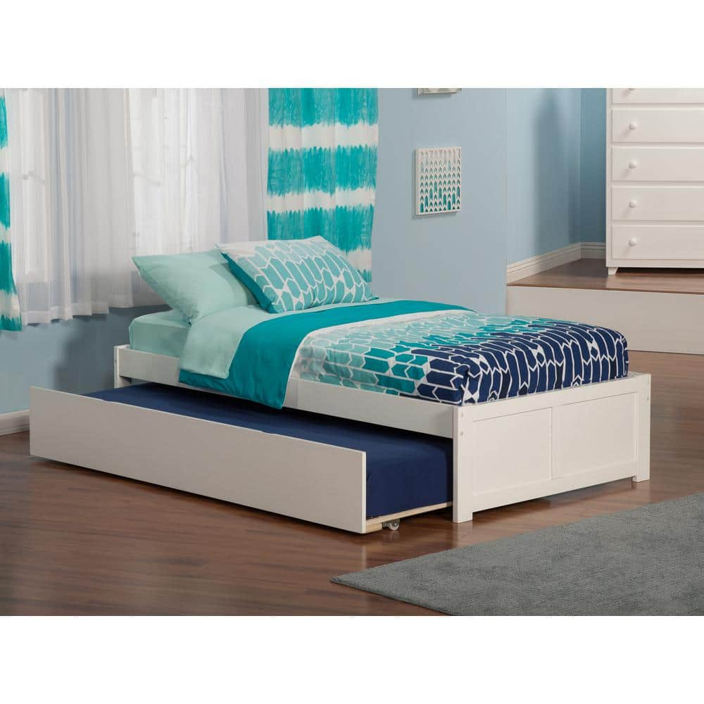 Concord Twin Extra Long Bed with Footboard and Twin Extra Long Trundle in White