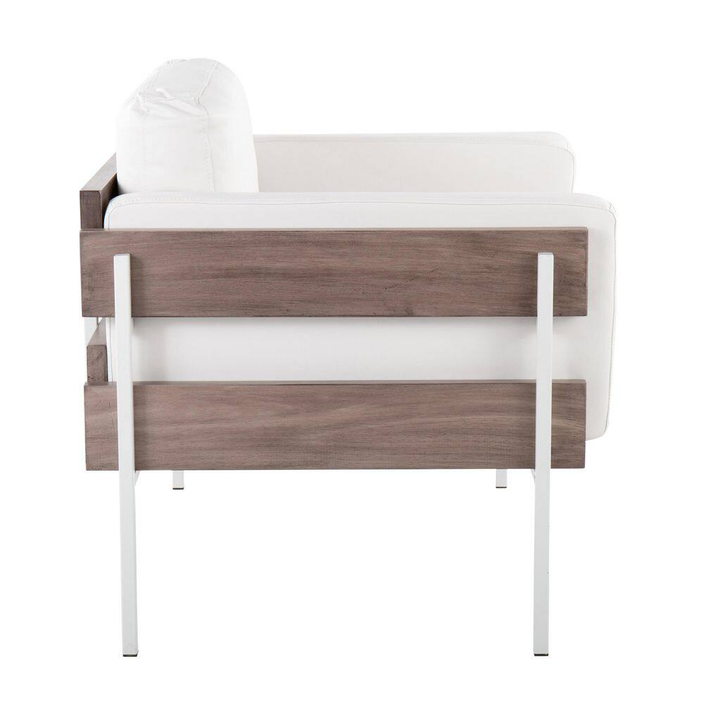 Farmhouse Luxe Kari White Faux Leather Accent Chair with Grey Wood